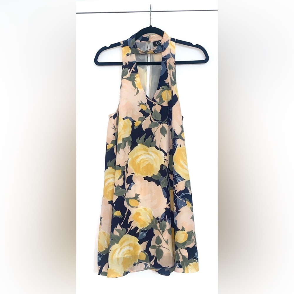 Lulus M high neck navy blue floral mini dress sundress